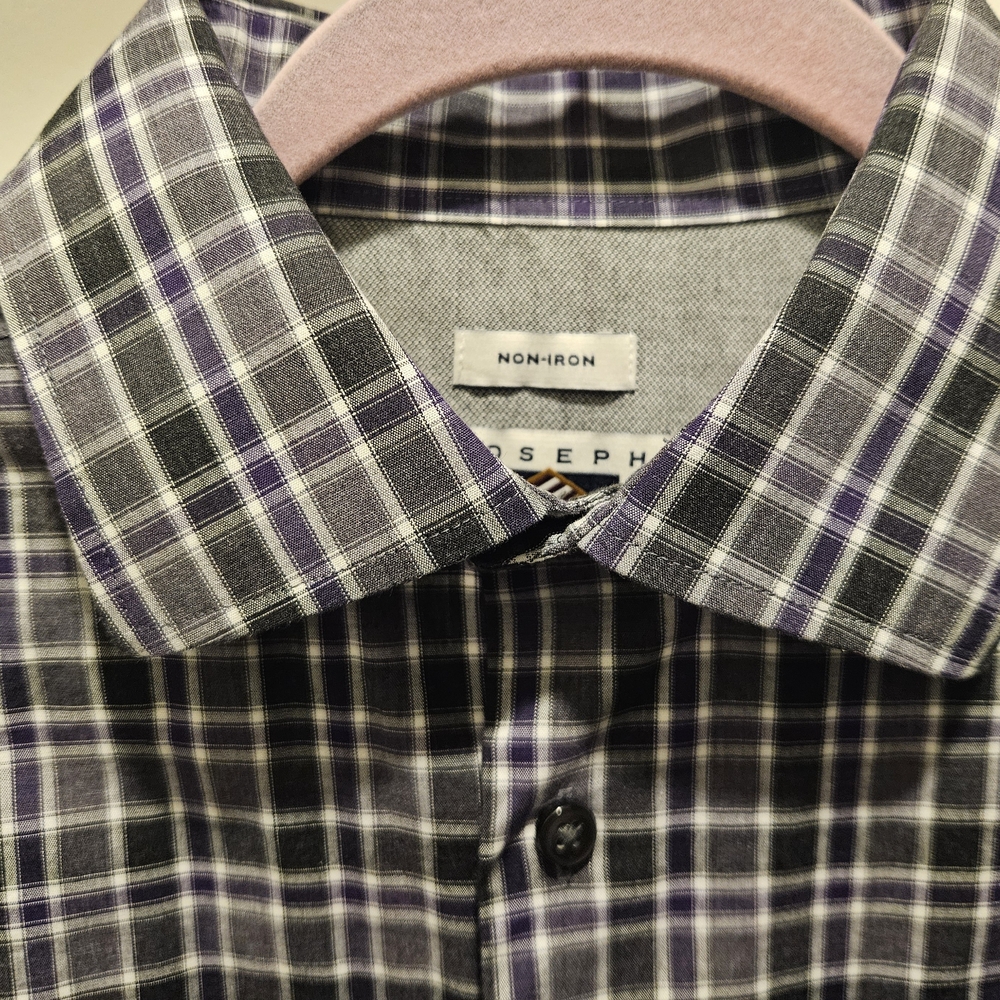 Joseph Abboud Men's Black and Purple Checkered Shirt